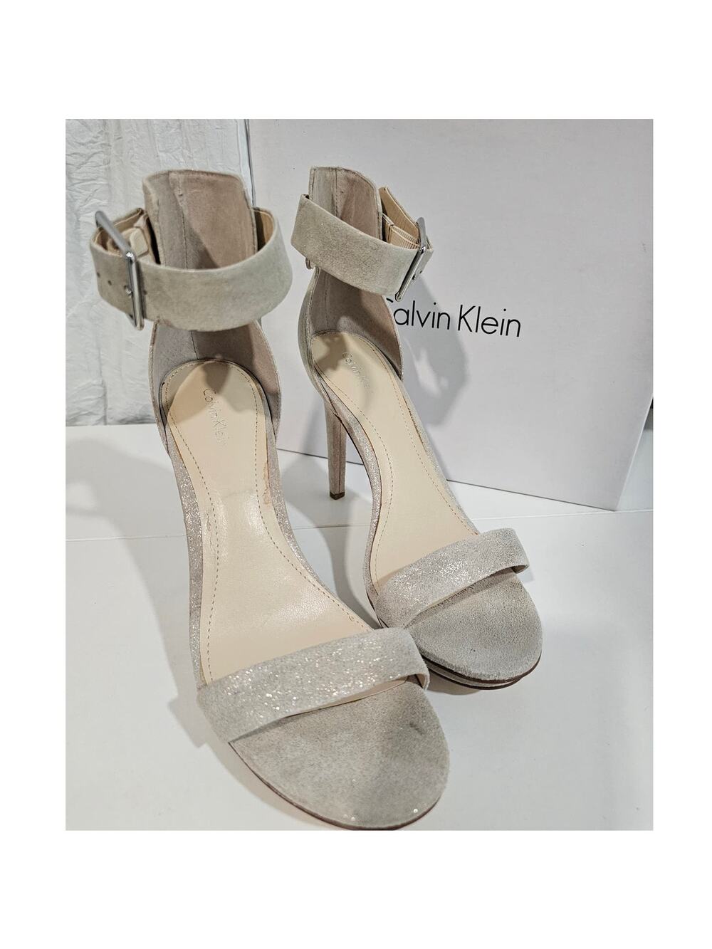 Calvin Klein Nude Heels Size 10 Adjustable Strap 4" Heel